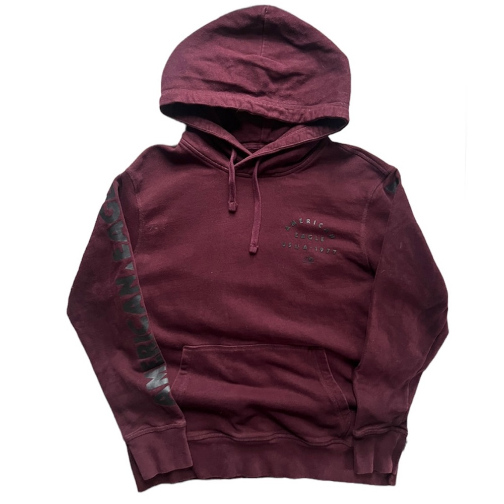 Vintage American Eagle Sleeve Logo Burgundy Men’s Pullover Hoodie